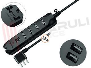 Immagine di PRESA MULTIPLA 4PR. BIVALENTE C/CAVO+2USB 2P+T 16A NERA