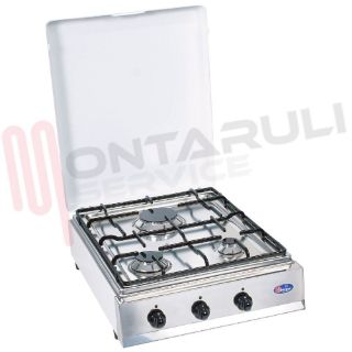 Immagine di FORNELLO 3 FUOCHI GRIGLIA PIATTINA E P. ESTR. INOX VALV. MET