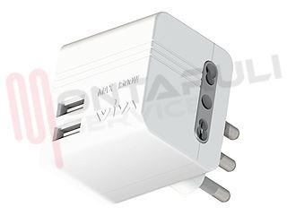 Immagine di CARICATORE SALVASPAZIO CON DOPPIA PRESA USB E SPINA 16A 2,1A