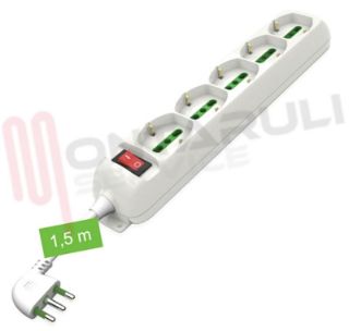 Immagine di PRESA MULTIPLA 5PR. SCHUKO/BIV. C/CAVO+INT. 2P+T 16A BIANCA